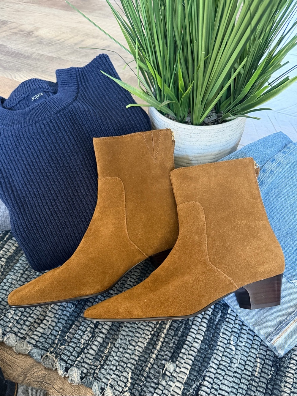 Madewell The Lexie Suede Ankle Boots Camel Brown Square Toe 7